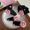 Korean Pink Velvet Camellia Hair Claw Hairpin for Women Vintage Elegant Flower Shape Shark Clip Headwear Hair Accessories