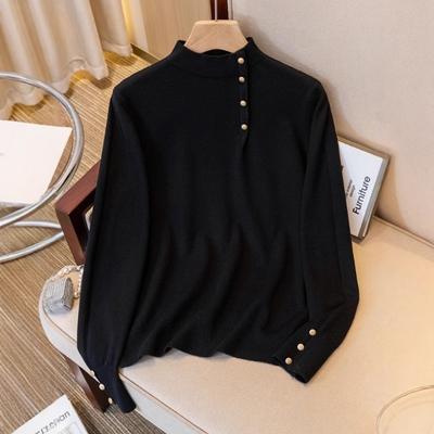 Irregular Button Semi-turtleneck Top Women's Autumn and Winter Large Size Fat Mm Loose and Thin Casual Bottoming Knitted Sweater