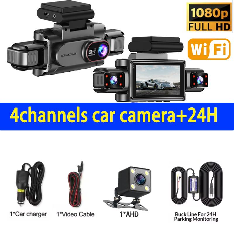 1080P WiFi DashCam Car DVR with 3/4 Lens 360°Auto Black Box Night Vision 24H Parking Monitor Video Recorder for Vehicle Security