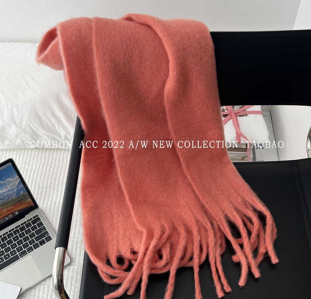 Winter new solid color versatile thickened scarf mohair fringed soft waxy warm student scarf women