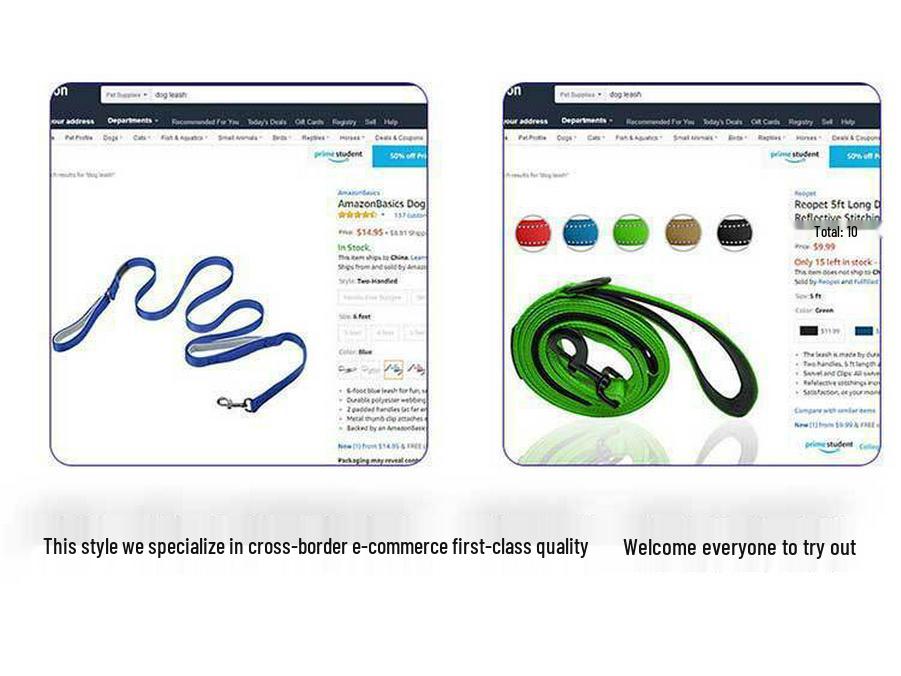 Reflective Explosion-Proof Shock-Absorbing Double-Handle Leash for Large Dogs