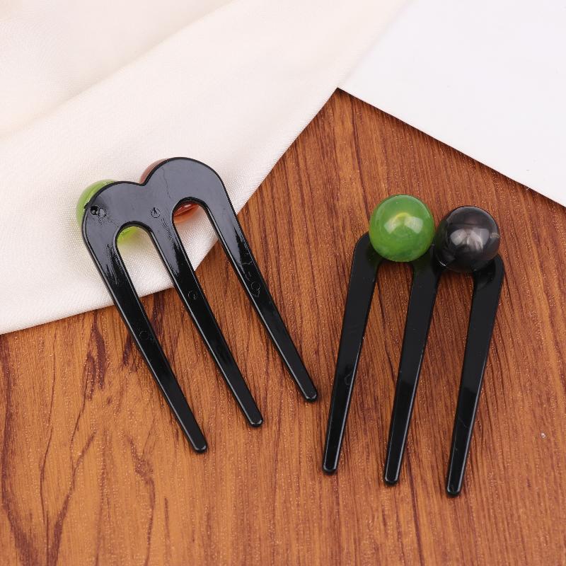 French Twist Pearl Beads Hair Stick Hair Clip Acetate U-Shaped Hairpin Vintage Tortoise Shell Women Hair Bun Pin Headwear
