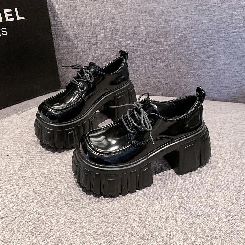 Pantofi Mocasini cu Platformă pentru Femei la Modă, Tocuri Înalte de 8,5 cm, Pantofi cu Șireturi, NOU Trend 2025, Primăvară, Piele, Adidași Groși, Pantofi de Mers în Aer Liber