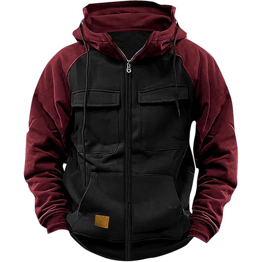 Men's Fashionable Long Sleeve Hooded Loose Sweatshirt Sports Multi Pocket Jacket