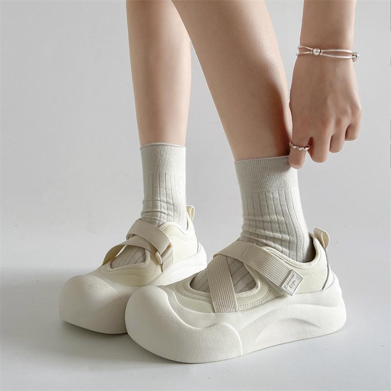 Retro Versatile Round Head Thick-soled Little White Shoes for Women's Summer 2025 New Models with Skirts To Increase the Height of Casual Soft-soled S