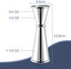 Double Cocktail Jigger - Premium 304 Stainless Steel 2 OZ 1 OZ With Measurements Inside for Bartending