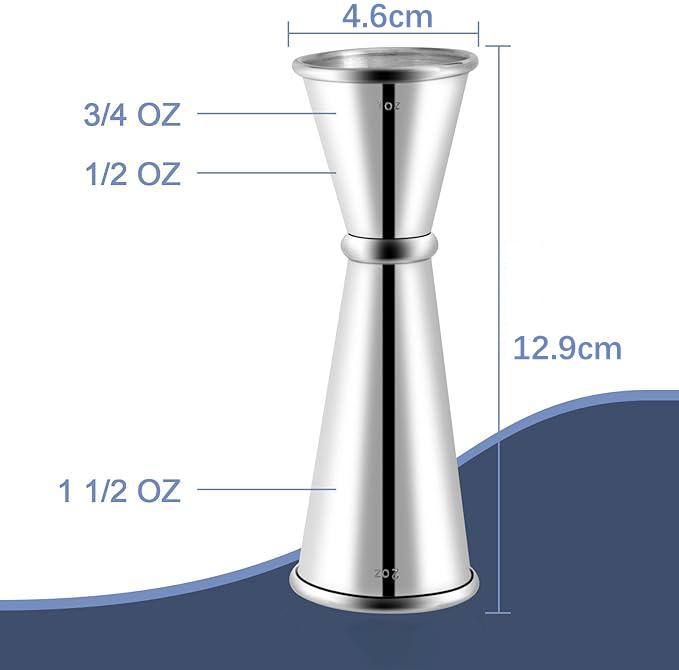 Double Cocktail Jigger - Premium 304 Stainless Steel 2 OZ 1 OZ With Measurements Inside for Bartending