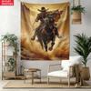 Cowboy Tapestry Western Art Wall Hanging Horse Rider Desert Scene Movie Poster Decor Ranch Style Home Decoration Adventure Theme