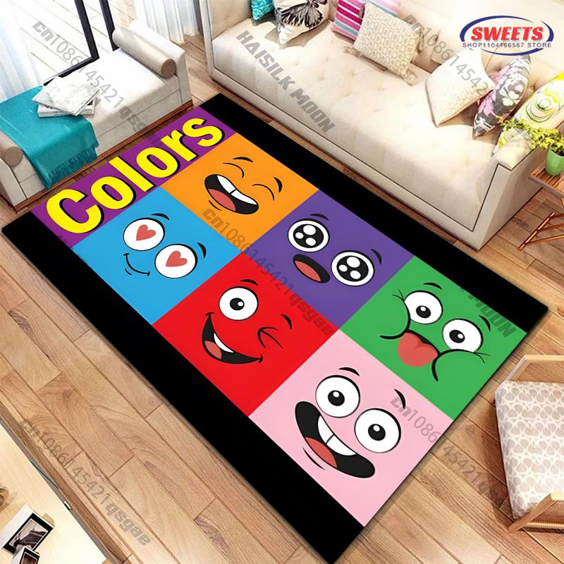 Cute Cartoon Silly Faces Printed Carpet Bedroom Living Room Sofa Study Children's Room Decorative Rug Multi-size Non-slip Mats