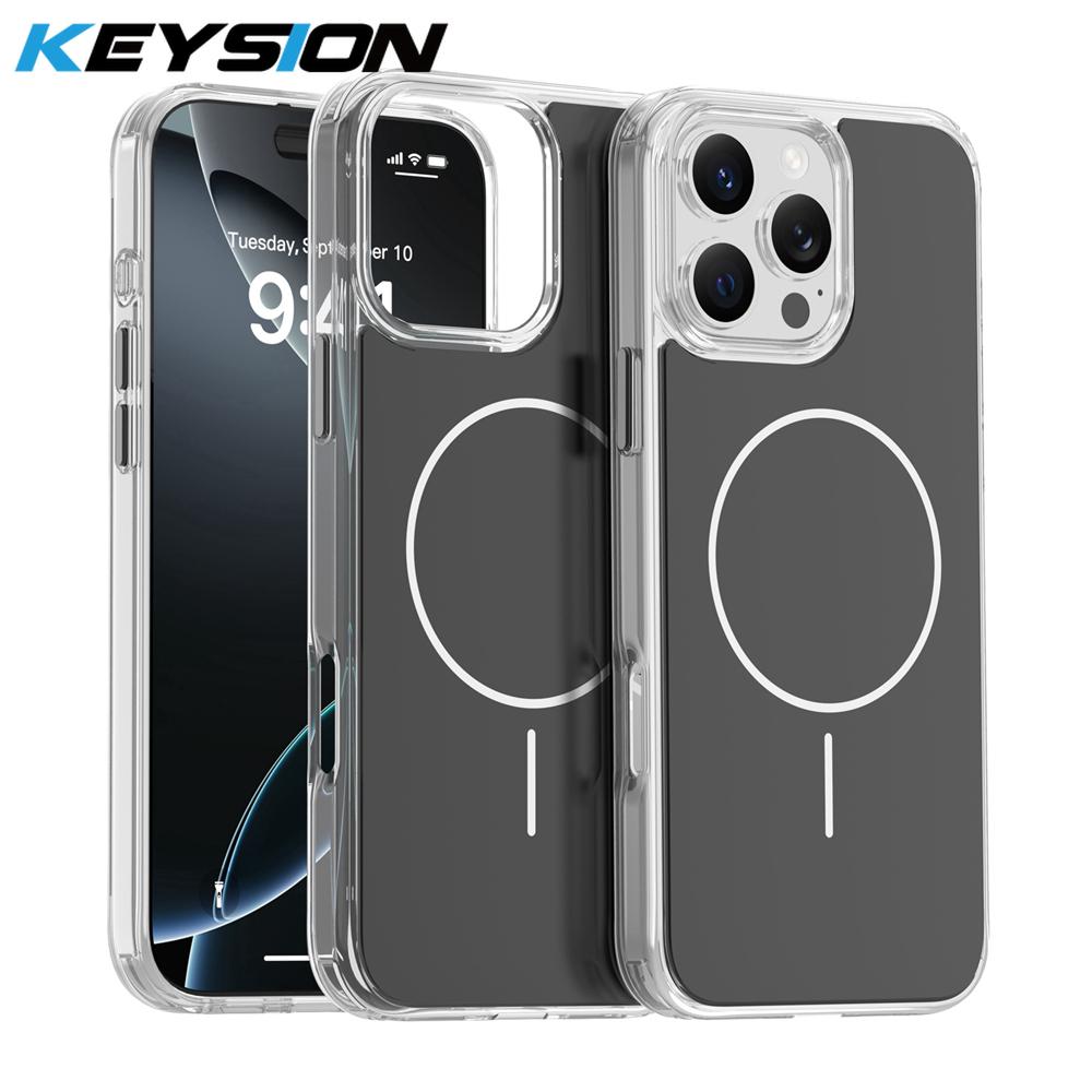 KEYSION Luxury Magnetic Case for MagSafe for iPhone 14 15 16 Pro Max Soft TPU+PC Wireless Charging Shockproof Phone Back Cover