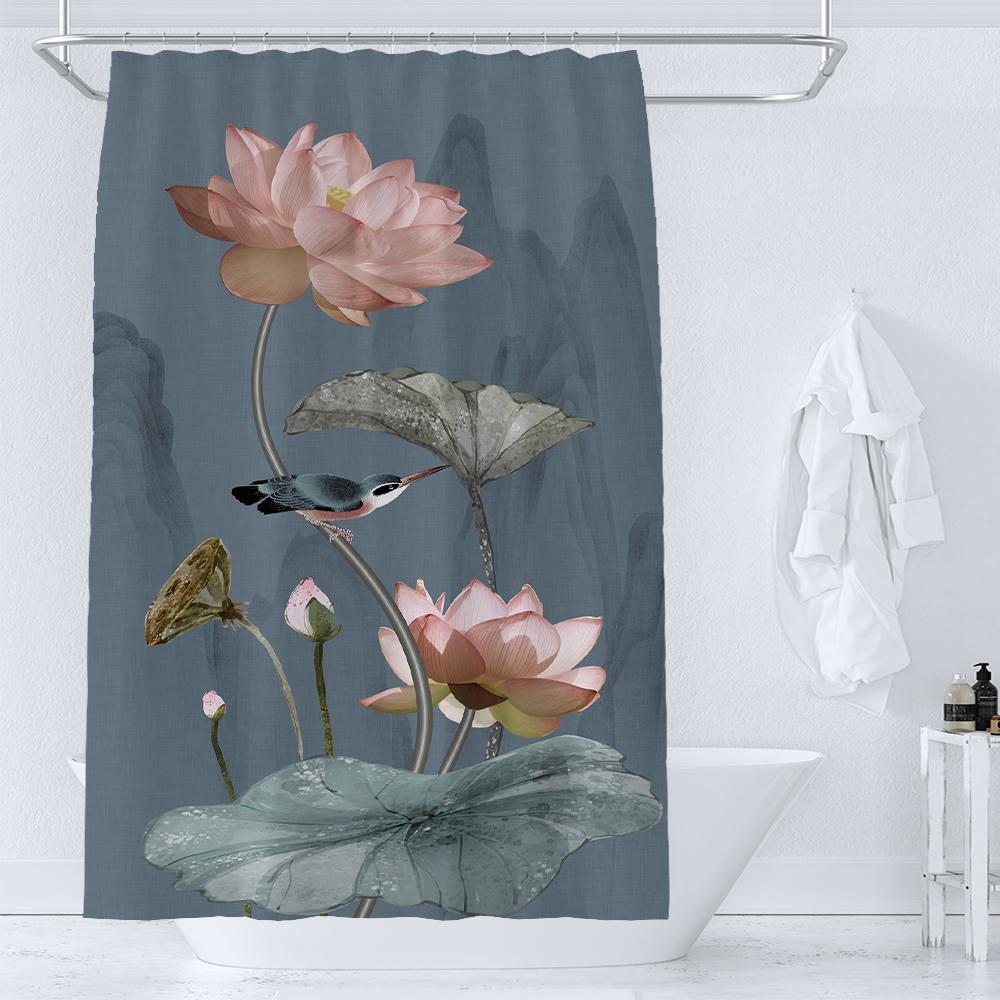 Chinese Style Flowers Birds Bath Curtains Waterproof Bathroom Curtain 3D Printed Fabric With Hooks Decoration Shower Curtain
