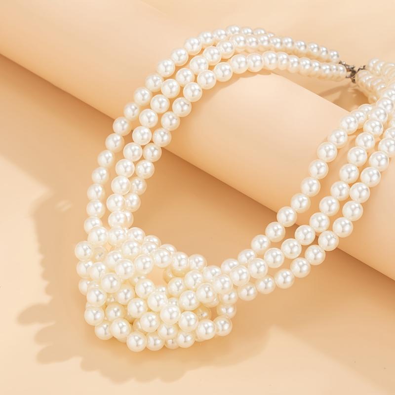 Black White Imitation Pearl Patchwork Chain Necklace For Women Vintage Multilayer Bead French Choker Jewelry
