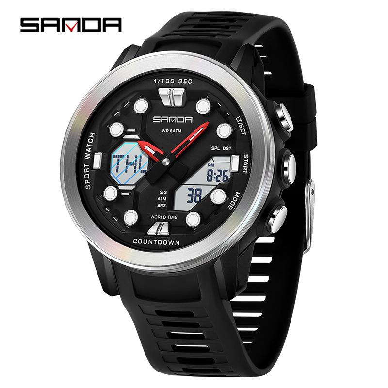Sanda Watch: Student Fashion Sport, Waterproof, Dual Display, Unisex.