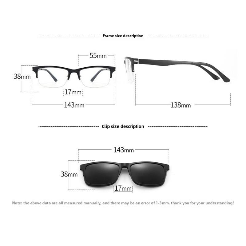 2 In 1 Optical Lens Sunglasses Lens Magnetic Clip Set Colorful Sunglasses Myopic Eyeglasses Metal Half-Frame Design