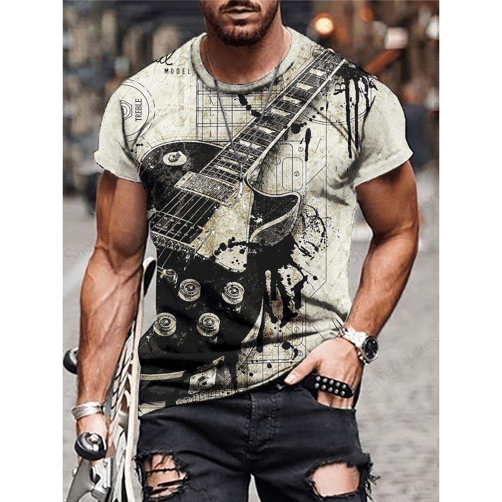 Musical Instrument Guitar 3D Printed T-shirt, Men's and Women's Fashionable Short Sleeved T-shirt, Children's