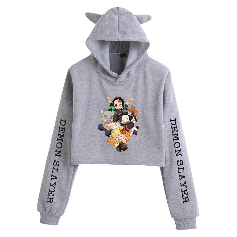 Women's Demon Slayer Cat Ear Cropped Hoodie