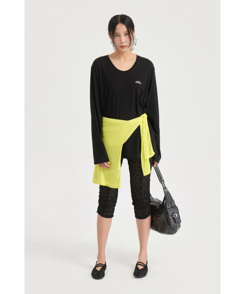 LUCKY CHOUETTE U Neck Loose Fit Long Sleeve T-Shirt (Black) Lftx25465Bkx