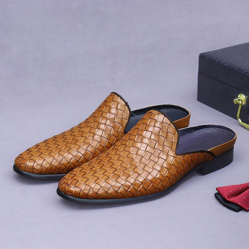 Mode Neueste Herren Hausschuhe Flechtmuster Echtleder Slipper Herren Mokassins Lässig Slip On Herrenschuhe Sommer Halbschuhe für Herren