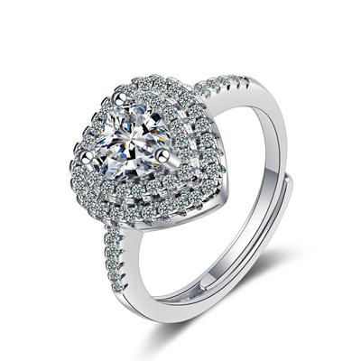 Offener Ring aus massivem 18-karätigem Weißgold mit Diamanten für Damen, feiner Anillos De Bizuteria-Silberschmuck aus 925er-Herzdiamant mit Anels-Box