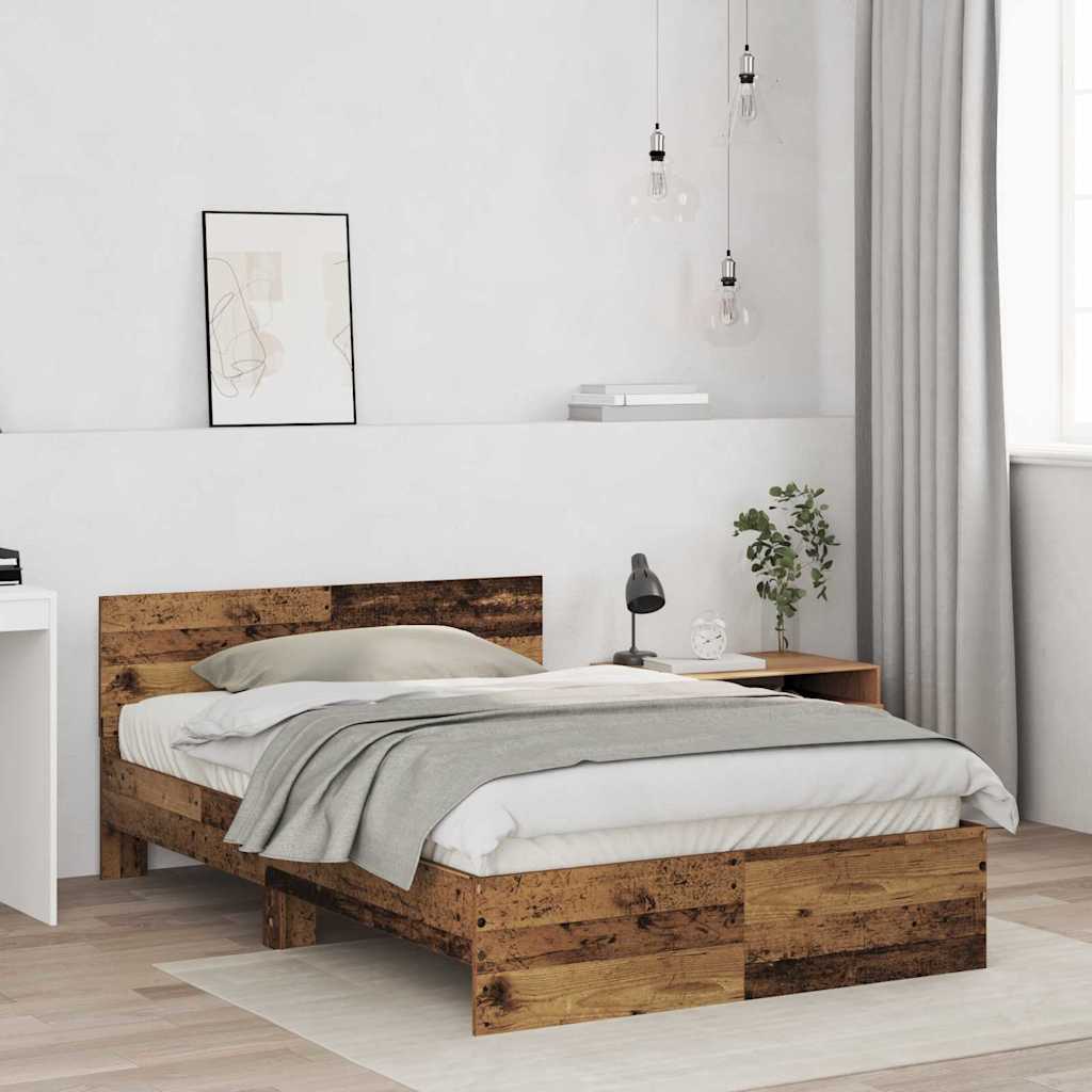 Bed Frame with Headboard Reclaimed Wood Look 193 x 125 x 70 cm Wood Based Material