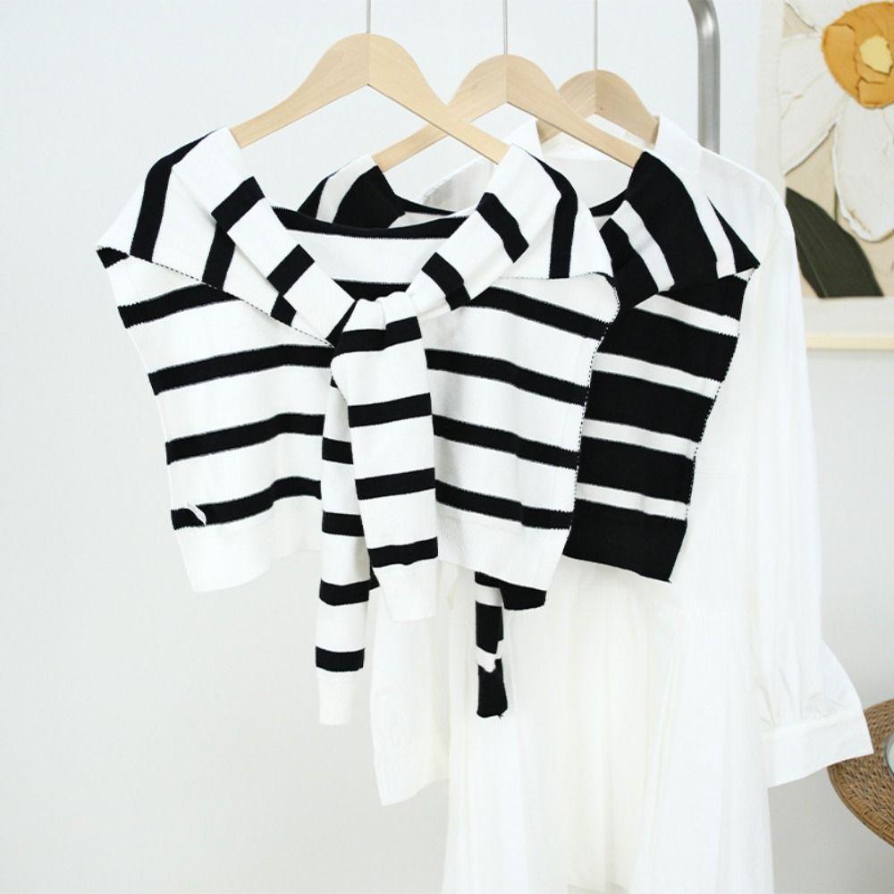 Cloak Knitted Shawl Sunscreen Fake Collar Wraps Elegant Stripe Scarf Air Conditioning Room