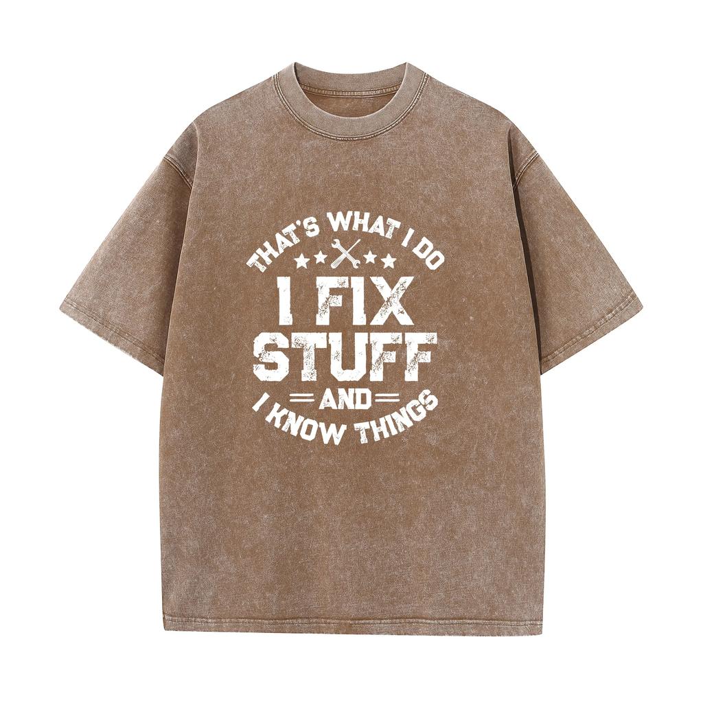 Herren Lustiges Ich repariere Sachen Washed Style T-Shirt Mechaniker Ingenieur Garage Gebleicht Bleichmittel Stil T-Shirt