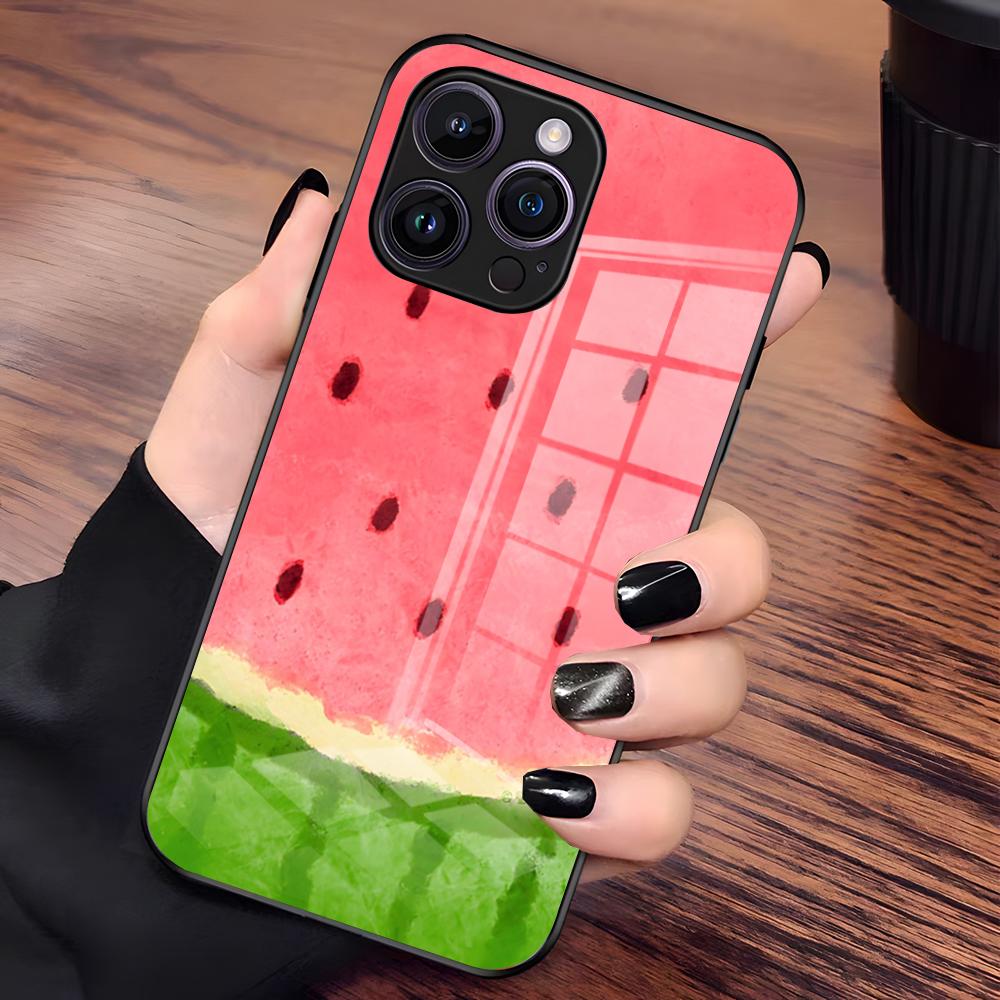 Cartoon Fruit Watermelon Phone Case For IPhone 17 Pro Max 15 Pro 16 14 Plus 12 13 Mini 11 Pro Shockproof Glass Cover