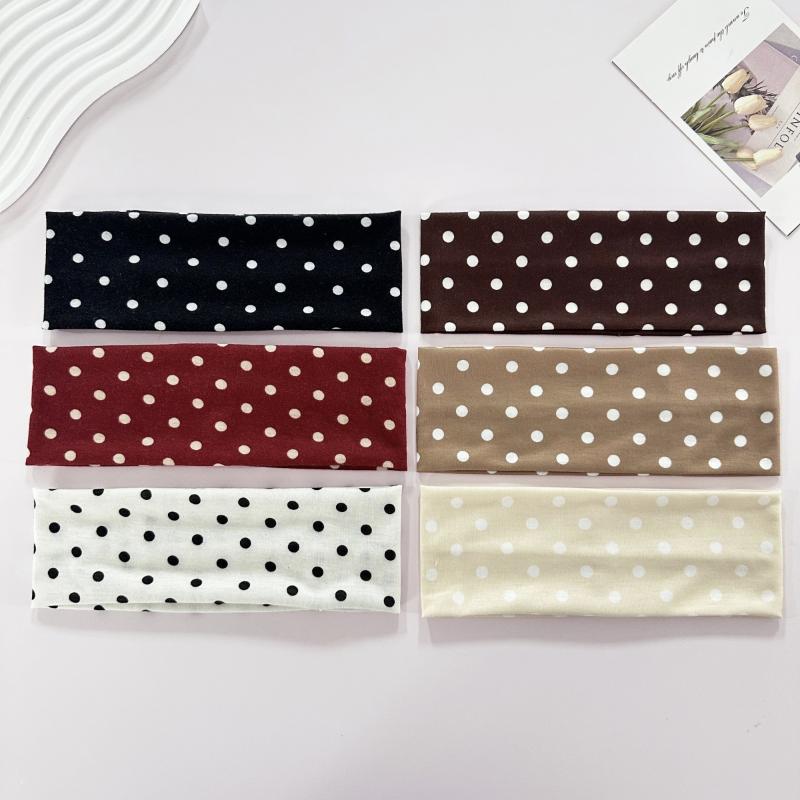 Retro Boho Breeze Wind Dot Stretch Women'S Hairbands Korean Ins Wide Headbands Yoga Sports Dating Hair Accessories
