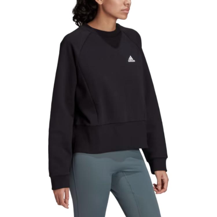 Adidas Micro Logo Ribbed Crew Neck Pullover Long Sleeve Sweatshirt Women Sweatshirt Black HA6622