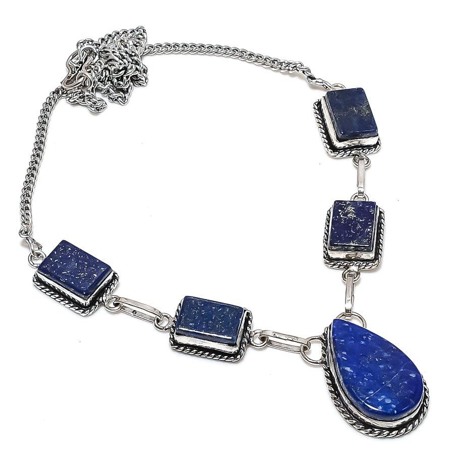 Lapis Lazuli Gemstone 925 Sterling Silver Jewelry Necklace 18"