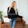 2025 Autumn/Winter Women's Solid Color Raglan Long Sleeve Sweater with Lace Patchwork
