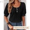 JPNTKY Damen Mode Lässig Kurzarm Rundhals Blusen & Hemden