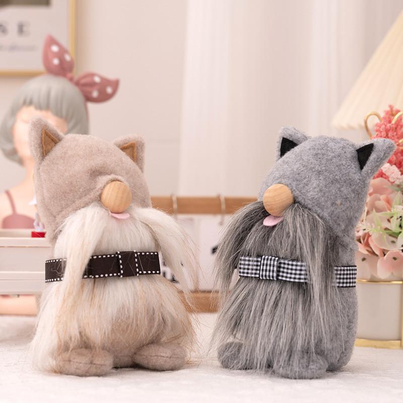 Cute Grey And Brown Plush Cat Stuffed Toy Decorative Accent For Farmhouse Style