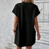 Summer Women Mini Dress Casual Loose Dolman Sleeve Round Neck Short Sleeves Side Pockets Above Knee Length Solid Color Soft Breathable Lady Dress