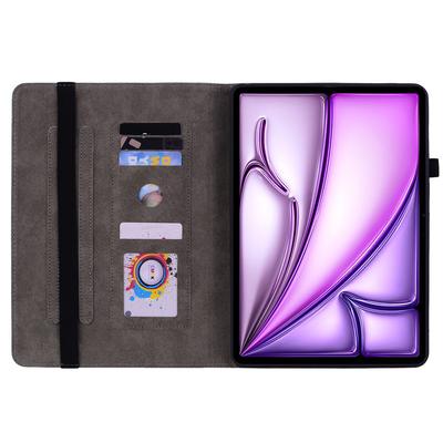 For iPad Air 11 (2025)/(2024) Shockproof PU Leather Tablet Case Card Slot Imprinted Rose Flower Protection Cover