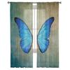 Spring Blue Butterfly Retro Window Treatment Tulle Modern Sheer Curtains for Kitchen Living Room the Bedroom Curtains Decoration