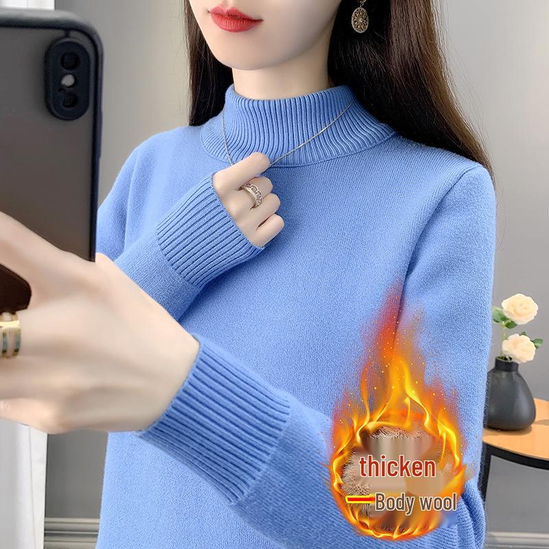 Women's Velvet High-Neck Sweater - Thickened Warm Knit Base Layer for Autumn/Winter 2025