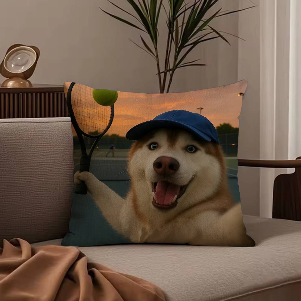 Funny Anime Cat&Dog Pillow Case Anti-dustmite Pillowcase Invisible Zipper Silky Short Plush Sofa Cushion Cover