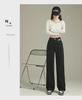 Black High-Waist Leather Straight-Leg Denim Pants - Women's Loosely Fitted Autumn Design