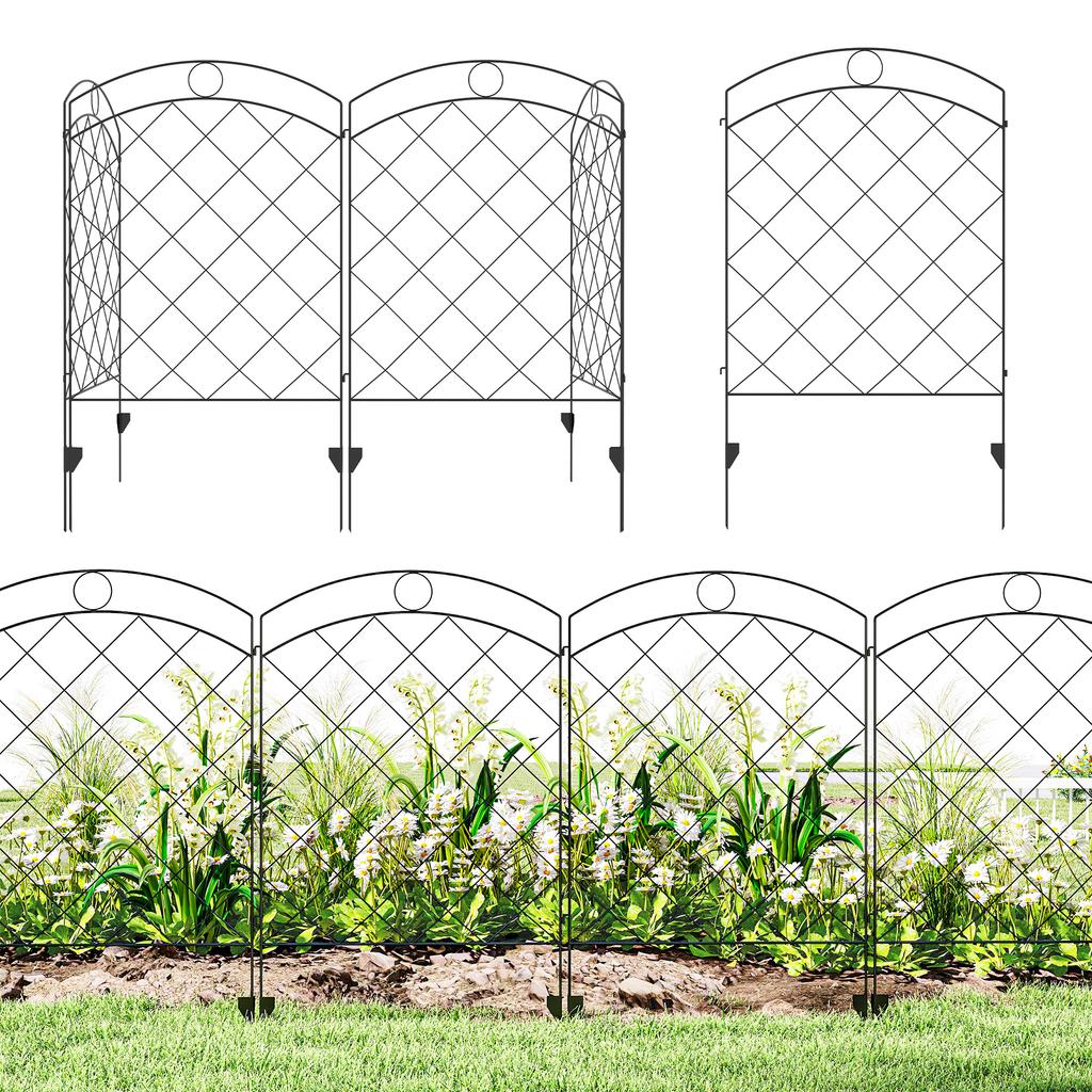 Steel Decorative Outdoor Picket Fence Panels Set of 4, Black