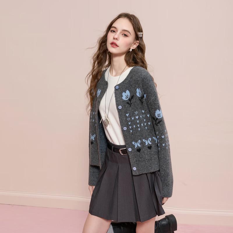 Sancai Women's Retro Jacquard Knit Cardigan