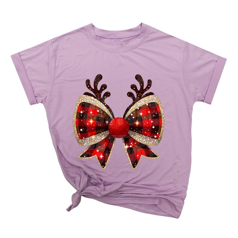 Weihnachtsschleife Kreativ Bedruckt Trendig Baumwoll-Top Lässige Sportbekleidung Locker Damen-T-Shirts Damen