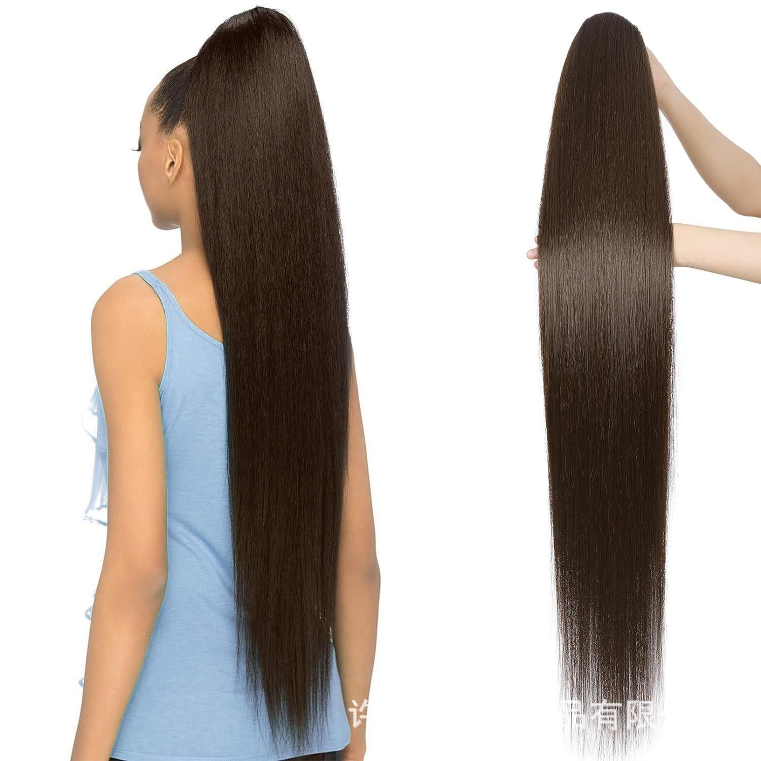 Женский 32-дюймовый очень длинный парик-хвост на шнурке - Пушистый, естественно выглядящий парик черный коричневый