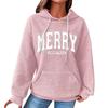 Women's Fashion Loose Hooded Pullover Long Sleeve Plaid Sweatshirt With Drawstring, Drop Shoulder, Pocket, Christmas Print Top