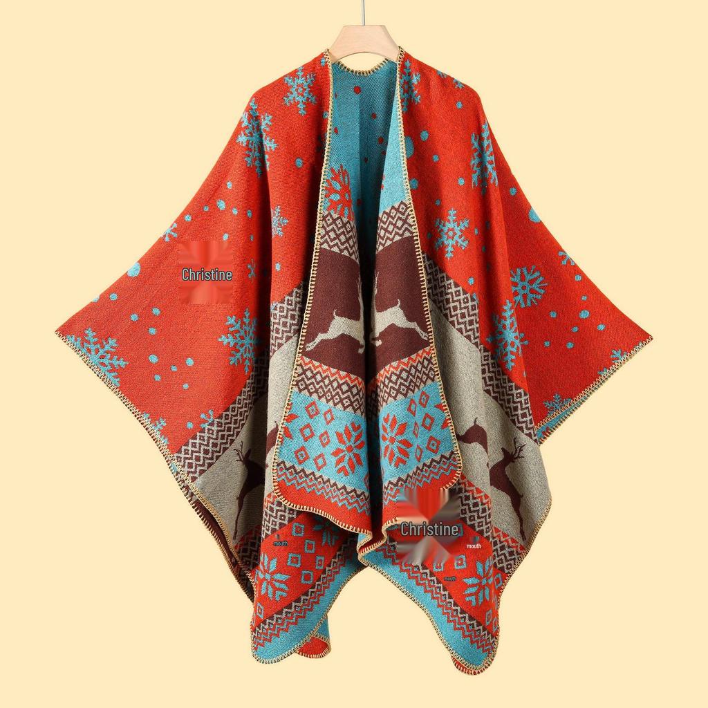 Versatile Plaid Women's Faux Cashmere Shawl: Ethnic Style Slit Cape for Autumn/Winter