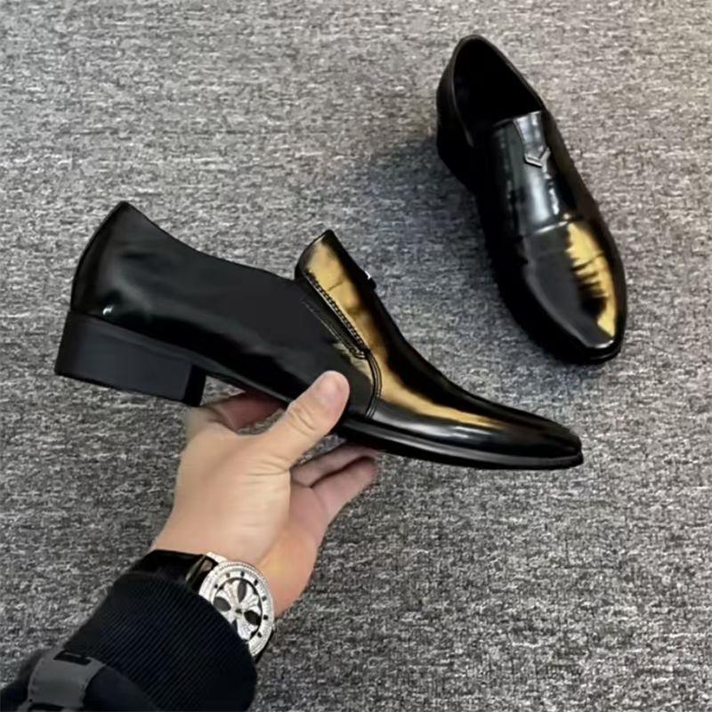 Men's formal pointed leather shoes men's, glossy patent leather foot cover genuine leather men's shoes