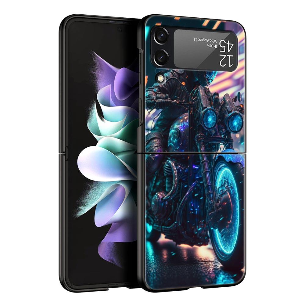 Motorcycle Hard PC Phone Case For Samsung Galaxy Z Flip 7 6 5 4 Black Cover For Galaxy Z Flip 3 Foldable Fundas Shell Capas Bags