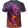Men's Summer 3D T-shirt Fashionable Casual Loose Pattern Animal Tiger Print Round Neck Short Sleeved T-shirt Top