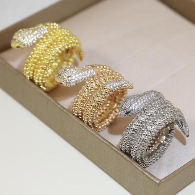 Diamond Studded Snake Ring with Scales and Dense Diamond Inlay 18k White Floral Ring Open In One Size Non-allergenic Material for Daily Wear