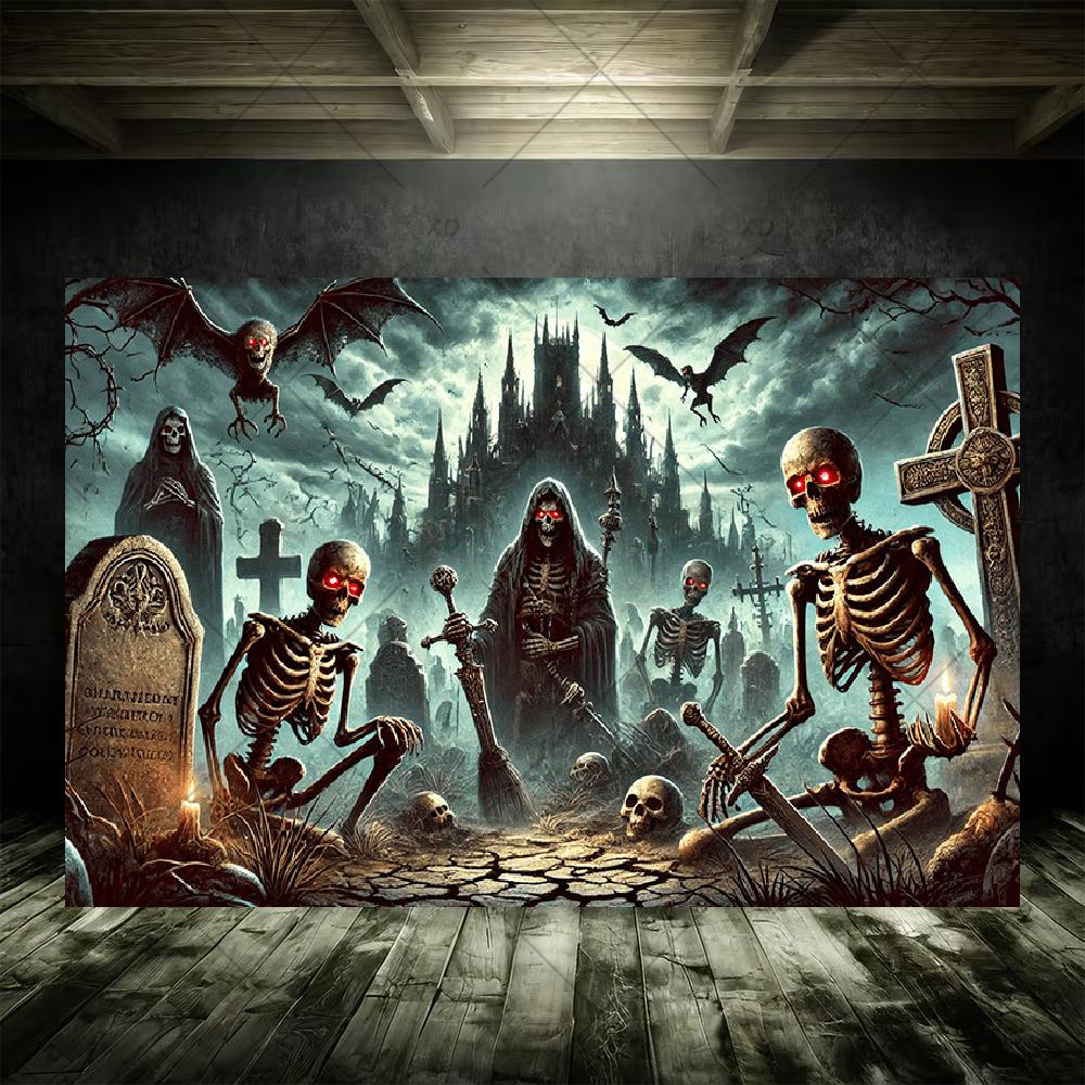Grim Reaper Horror Halloween Party Decoration Background Spooky Graveyard Cemetery Backdrop Cosplay Photo Booth Studio Banner